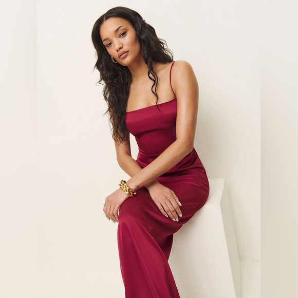 NEW Reformation Frankie Satin Sheath Maxi Dress Rubies Pink Red | sz 0 - Picture 2 of 13